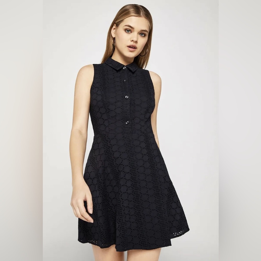 BCBGeneration Black Collared Eyelet Mini Dress